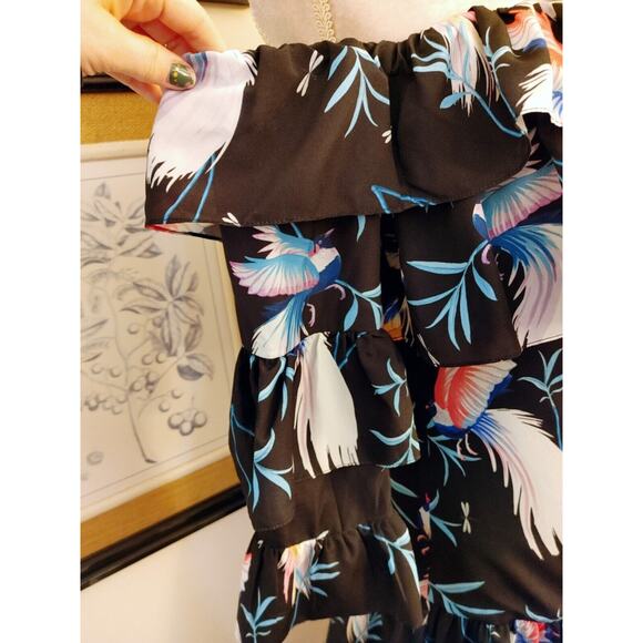 NWT Borgo De Nor Sandra Crepe Bird Ruffle Off Shoulder Midi Dress $1420 Sz 8 - Picture 6 of 9